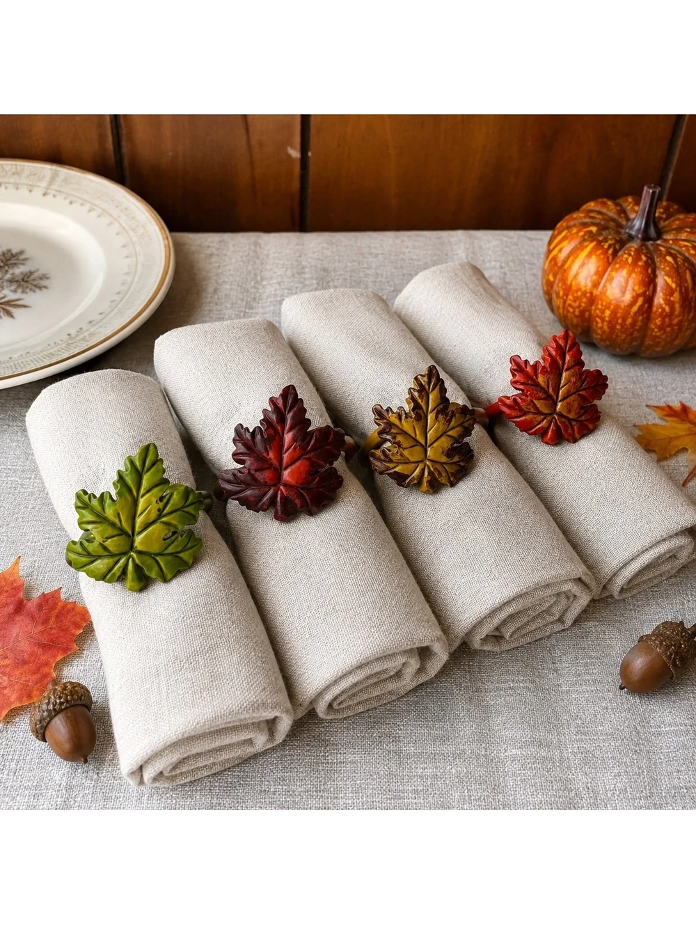 Vintage Napa Plum Maple Leaf Napkin Rings Set Of 4 Autumn Thanksgiving Table